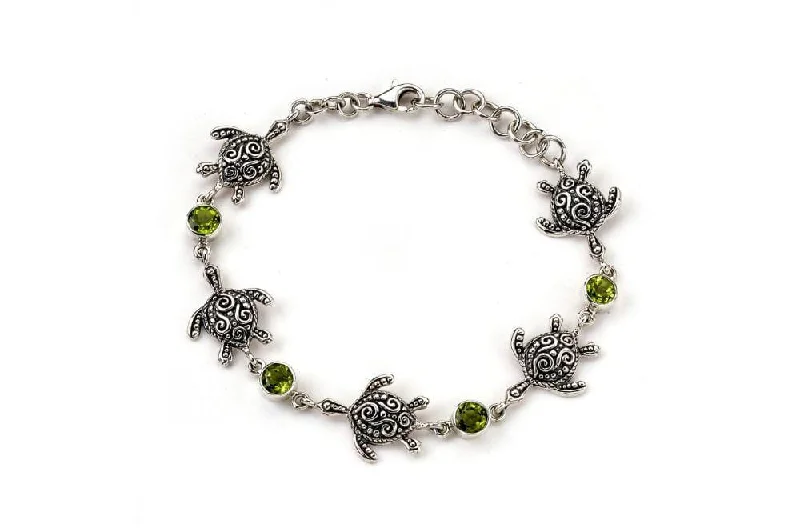 stretchable bangles for women-Sea Turtle Strand Bracelet- Peridot