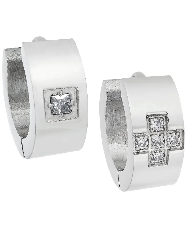 handmade earrings for women-Sutton Stainless Steel and Cubic Zirconia Huggie Earring Set