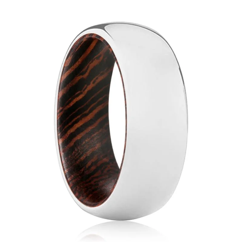 blue sapphire rings for women-WISDOM | Wenge Wood, Silver Tungsten Ring, Shiny, Domed