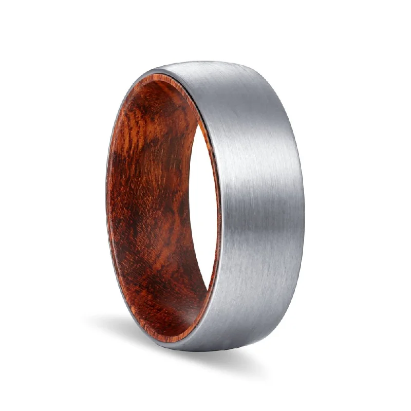 vintage rings for women-SPYRO | Snake Wood, Silver Tungsten Ring, Brushed, Domed