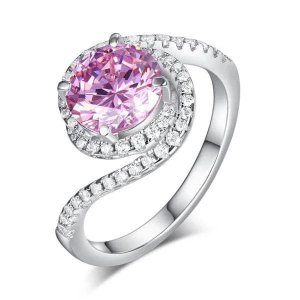 princess cut engagement rings with diamonds-Created Diamond Twist Curl Engagement Ring 2 Ct Fancy Pink