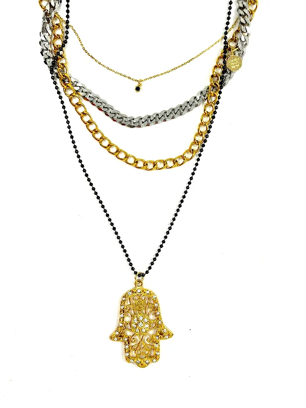 vintage pendant necklaces for women-Hamsa Necklace Set