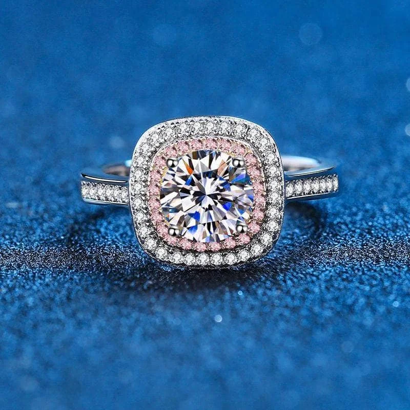 white gold engagement rings-1.0 Ct Round Cut Diamond Double Halo Engagement Ring