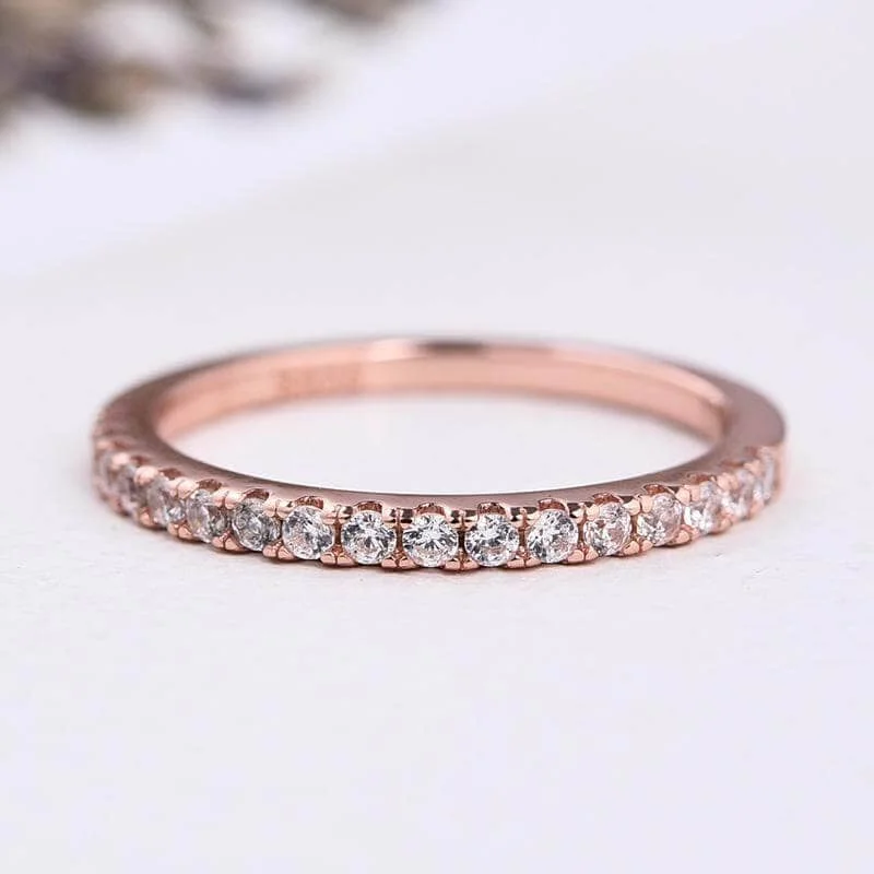 affordable engagement rings-Rose Gold Half Eternity Thin Women's Wedding Band