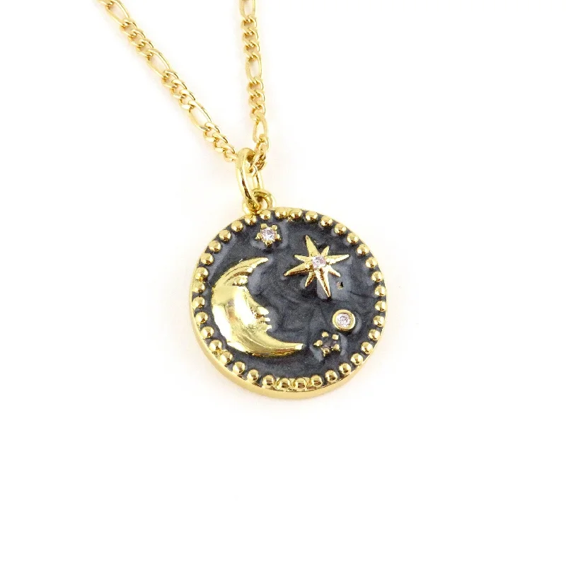 custom necklaces for women-Gray/Gold Celestial Disc Necklace