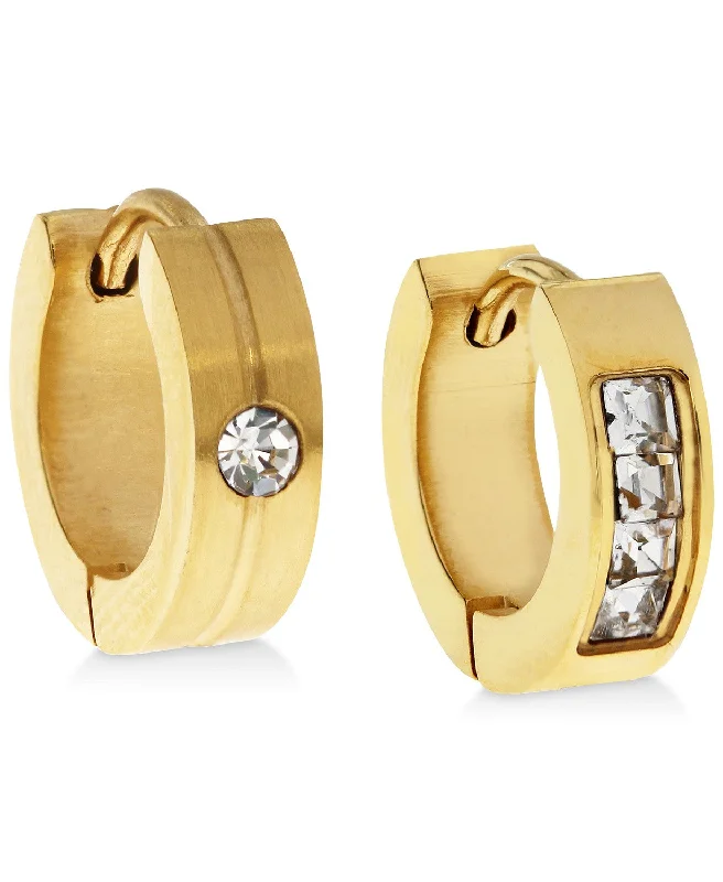 beautiful hoop earrings for women-Men's Gold-Tone Stainless Steel & Cubic Zirconia Mismatch Hoop Earrings