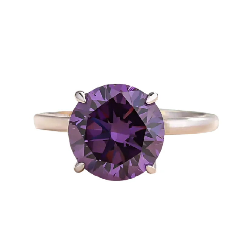 simple diamond engagement rings-Elegant Round Cut Amethyst Purple Engagement Ring