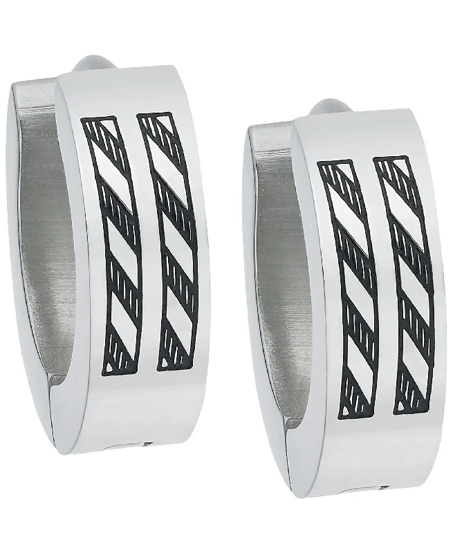 glamorous earrings for women-Sutton Stainless Steel Etched Stripes Huggie Earring Set