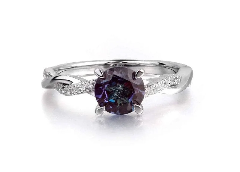 affordable engagement rings for women-Alexandrite Stone Twist Round Cut Engagement Ring