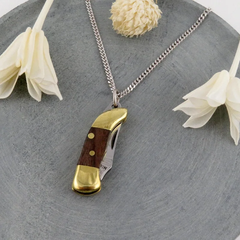 engagement necklaces for women-Walnut Wood Medium Knife Necklace