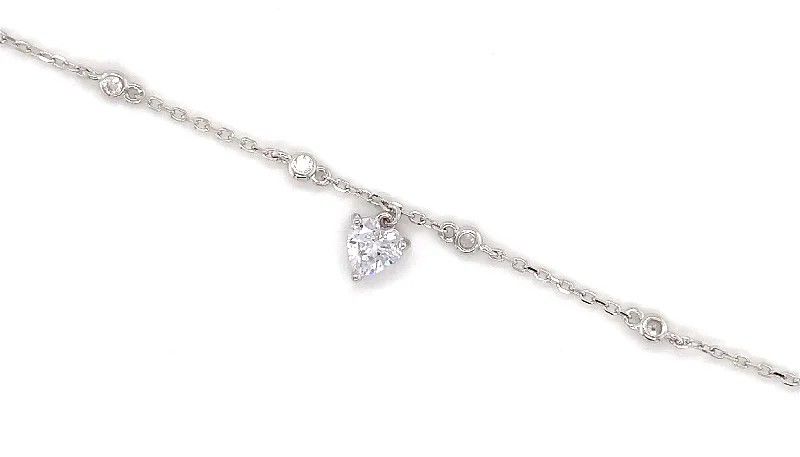 elegant bangles for women-Sterling Silver Cz Heart Bracelet