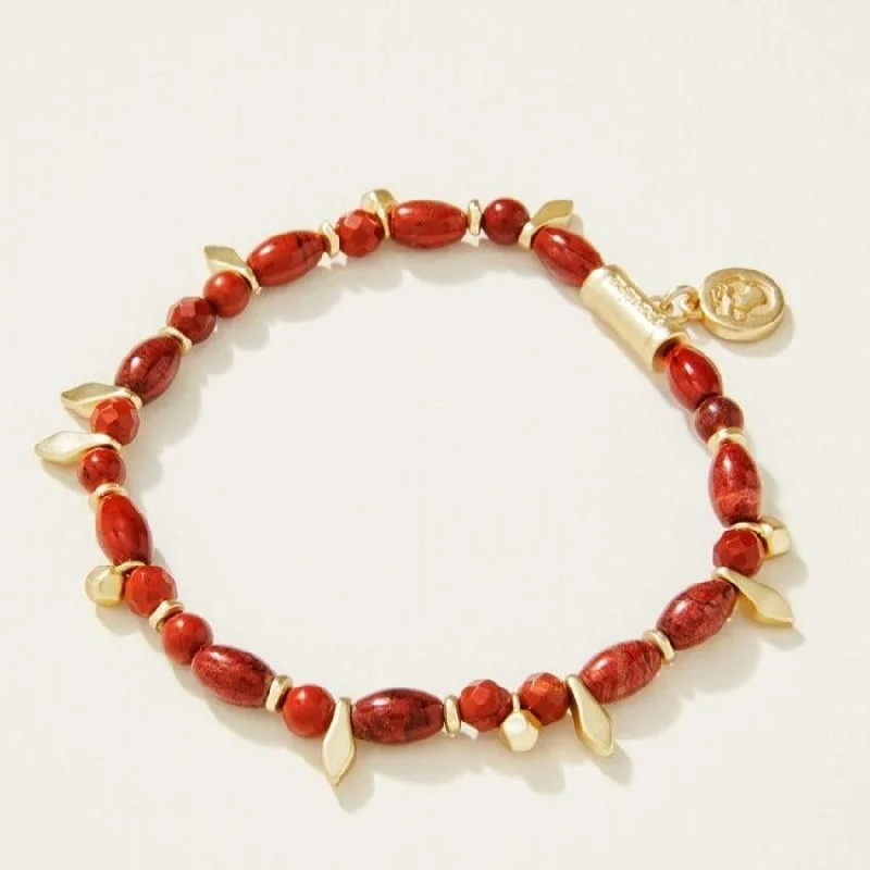 bracelet sets and bangles for women-Stretch Bracelet 6mm - Red Jasper/Fringe