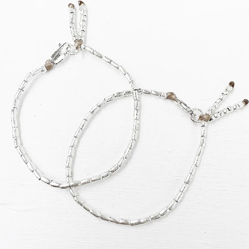 modern bangles for women-SILVER RICE BEAD BRACELET