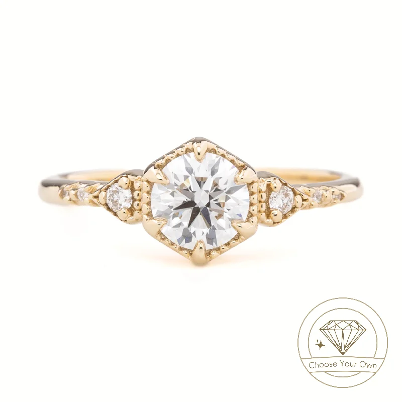 3-stone engagement rings-Agatha Ring, Round Brilliant Cut Diamond