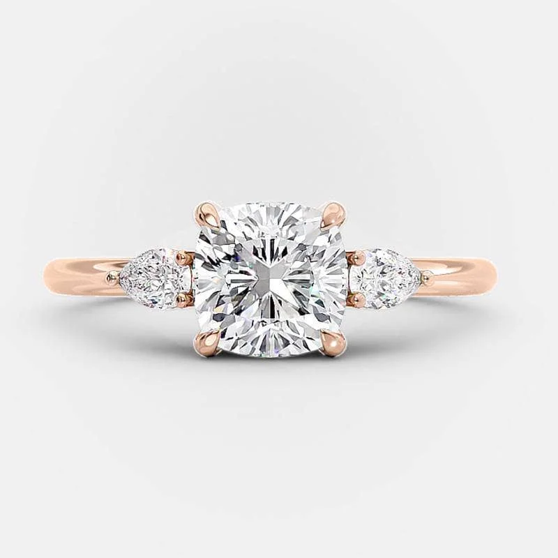 modern engagement rings-Rose Gold 2.0ct Cushion Cut Three Stone Diamond Engagement Ring