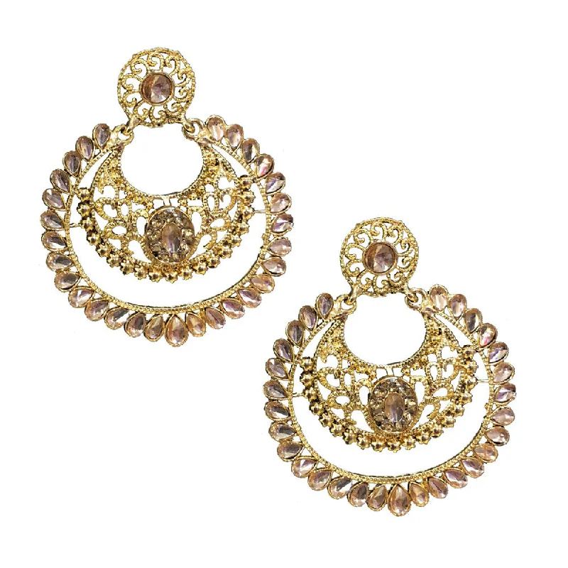 stud earrings for women-Shreeji Brown Kundan Gold Plated Dangler Earrings