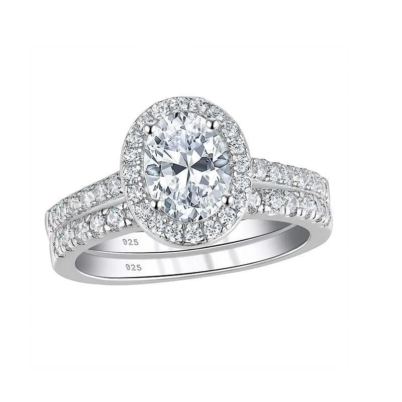 affordable solitaire engagement rings-Halo Oval Cut Engagement Ring Set