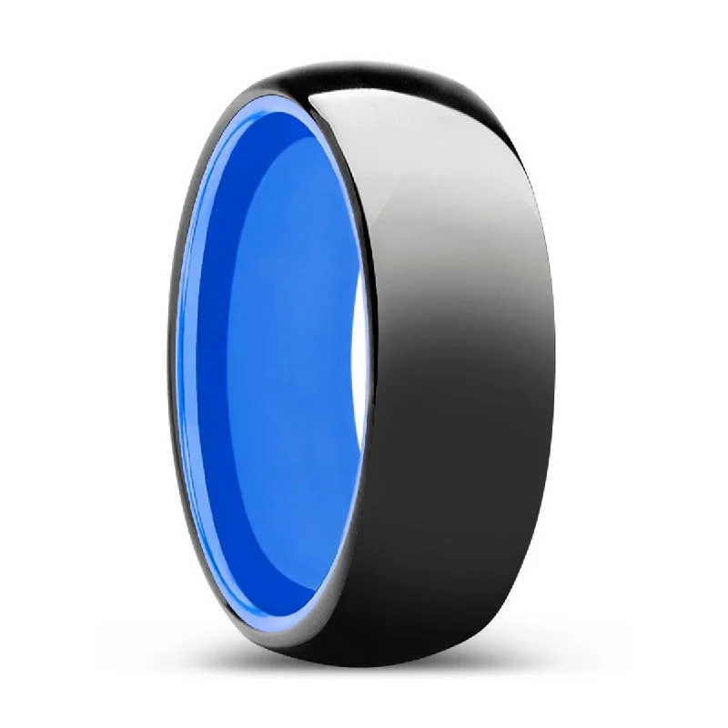 wedding rings with diamonds-LEGION | Blue Ring, Black Tungsten Ring, Shiny, Domed