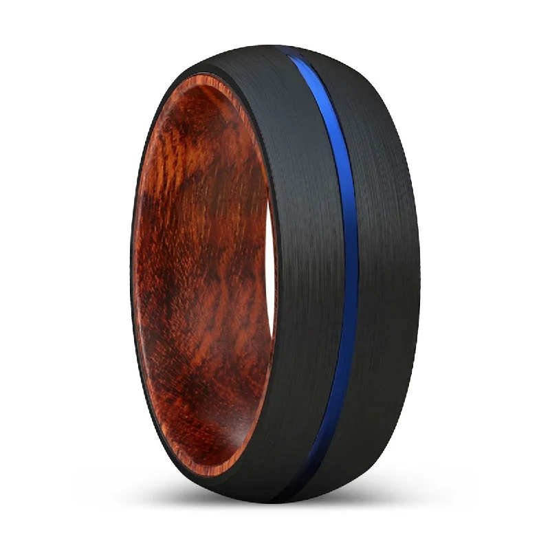 engagement rings with sapphire-CAVEN | Snake Wood, Black Tungsten Ring, Blue Groove, Domed