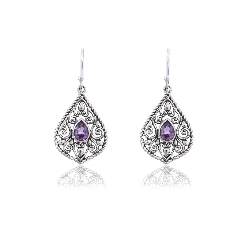 diamond drop earrings for women-Silver Mountain 925 Silver Amethyst hook Earring