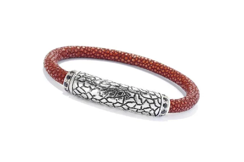 custom silver bangles for women-Stingray Leather Bracelet- Caramel