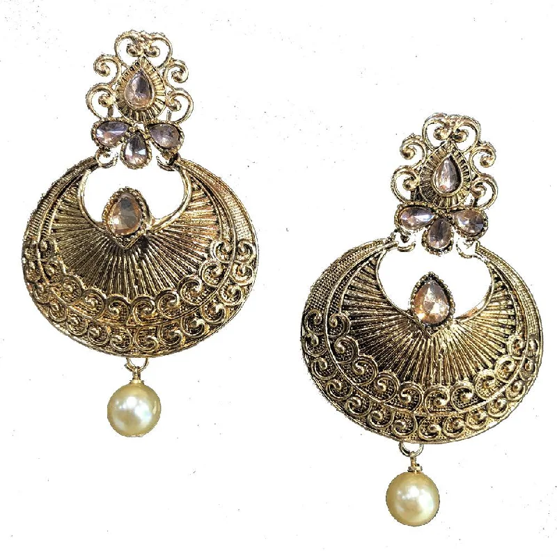 opal earrings for women-Shreeji Brown Kundan Gold Plated Dangler Earrings - SE_781