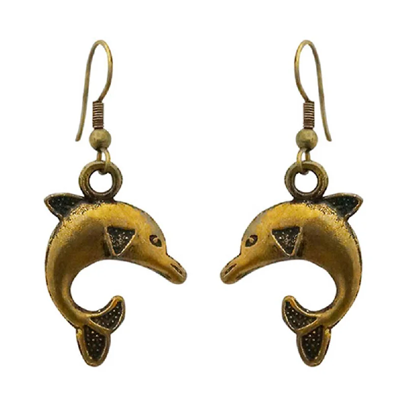 luxurious chandelier earrings for women-Kriaa Antique Gold Plated Dolphin Dangler Earrings