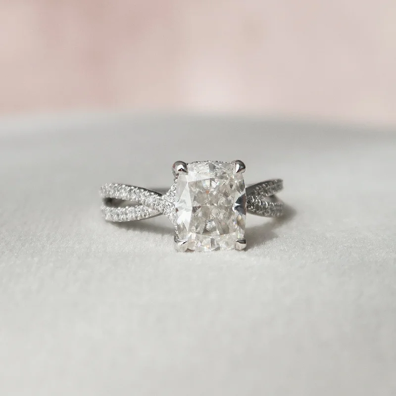 affordable platinum engagement rings-2 CT Cushion cut Split Shank Moissanite Wedding Ring