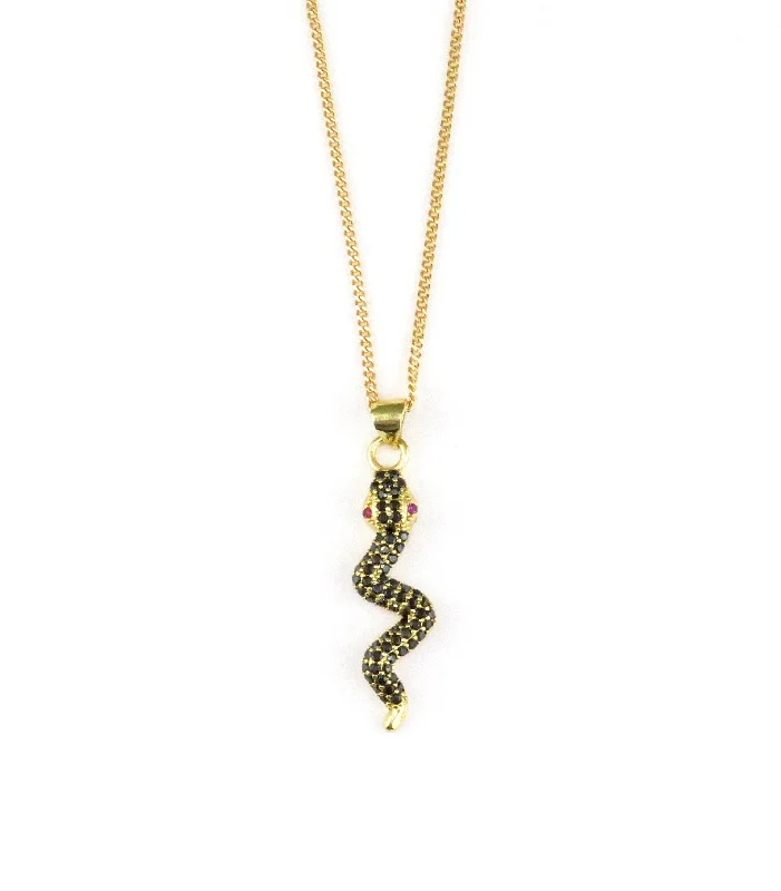 silver-plated necklaces for women-Black and Gold Snake Necklace