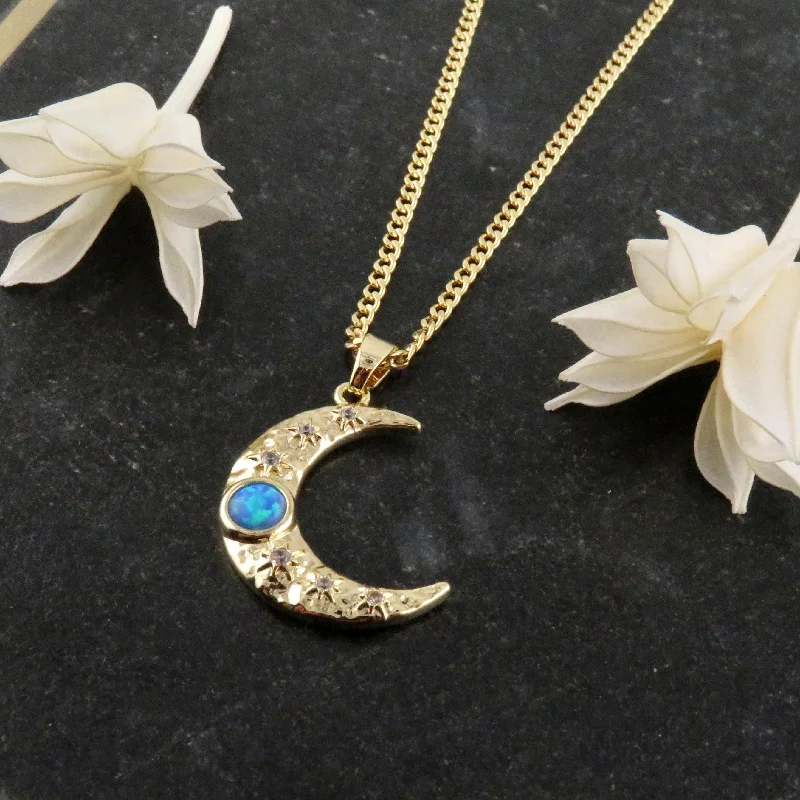 vintage gold necklaces for women-Opal Moon Necklace