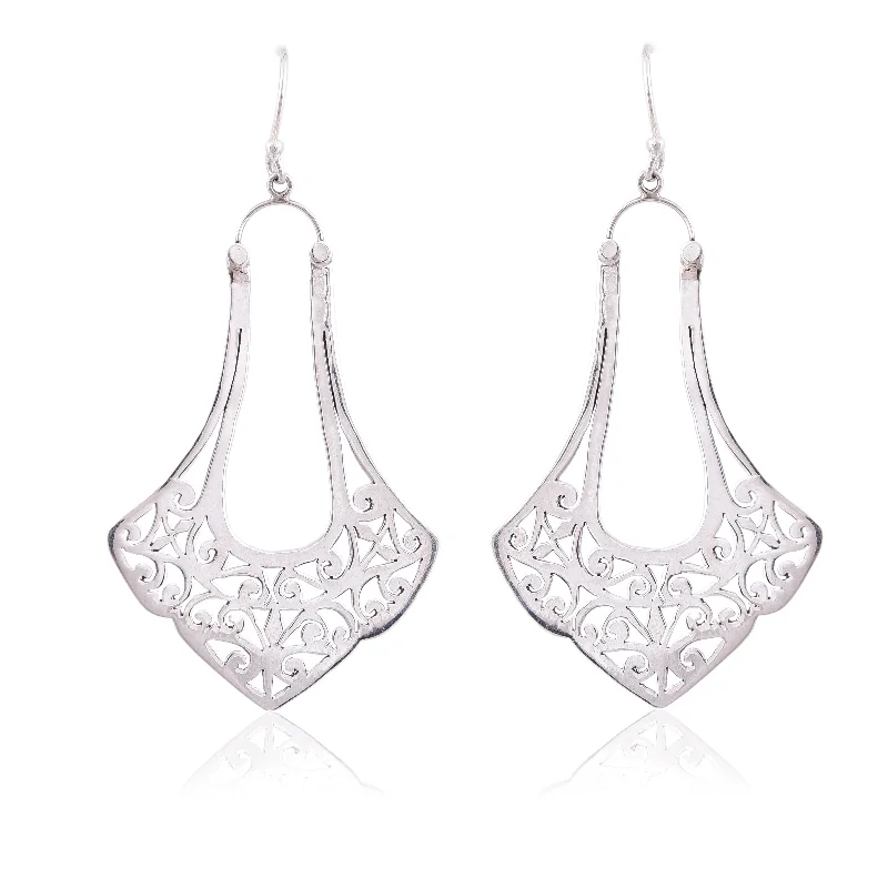 hoop and drop earrings for women-Silver Mountain sterling silver jali cut earring