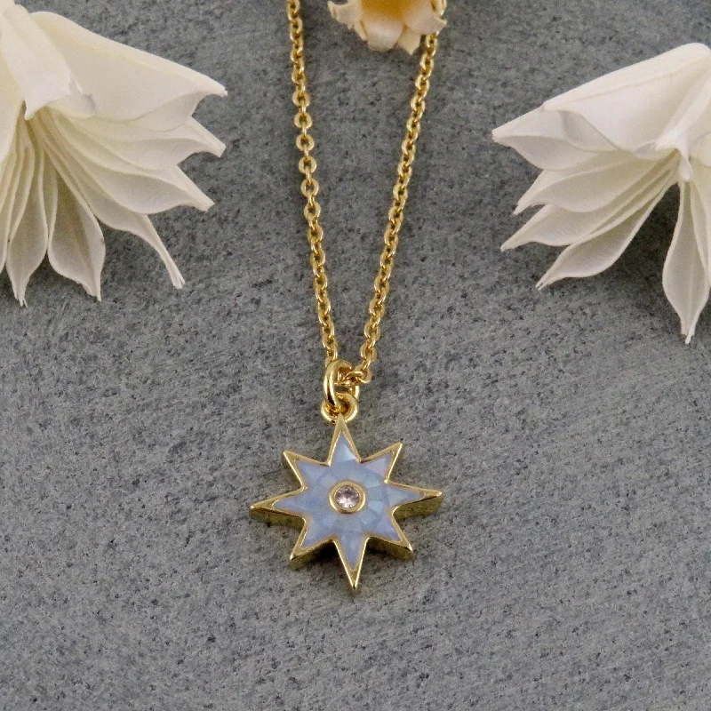 silver-plated necklaces for women-Mosaic Pearl Star Necklace - Blue