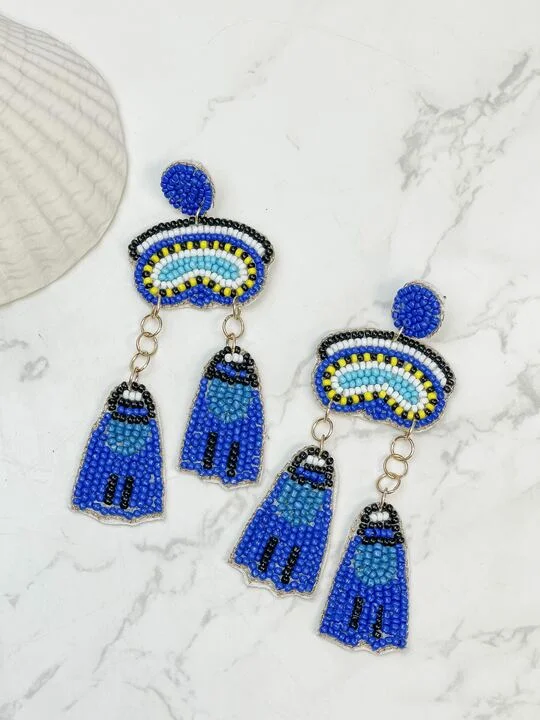 boho earrings for women-Scuba Diving Beaded Dangle Earrings