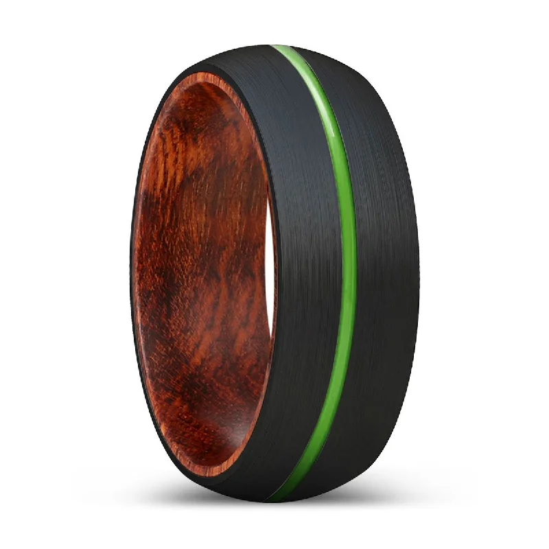 blue sapphire rings for women-ZIGGY | Snake Wood, Black Tungsten Ring, Green Groove, Domed