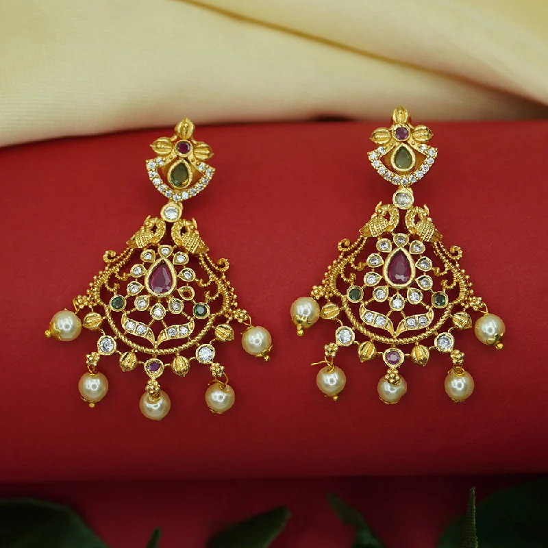 diamond earrings for women-Diksha Collection Gold Plated Pota Stone Dangler Earrings