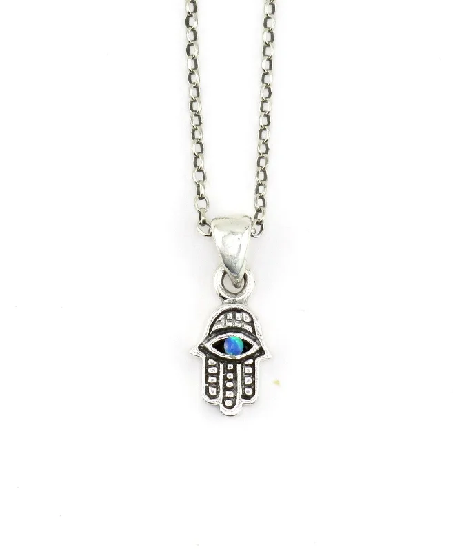 cute necklaces for women-Hamsa with Opal Eye Necklace