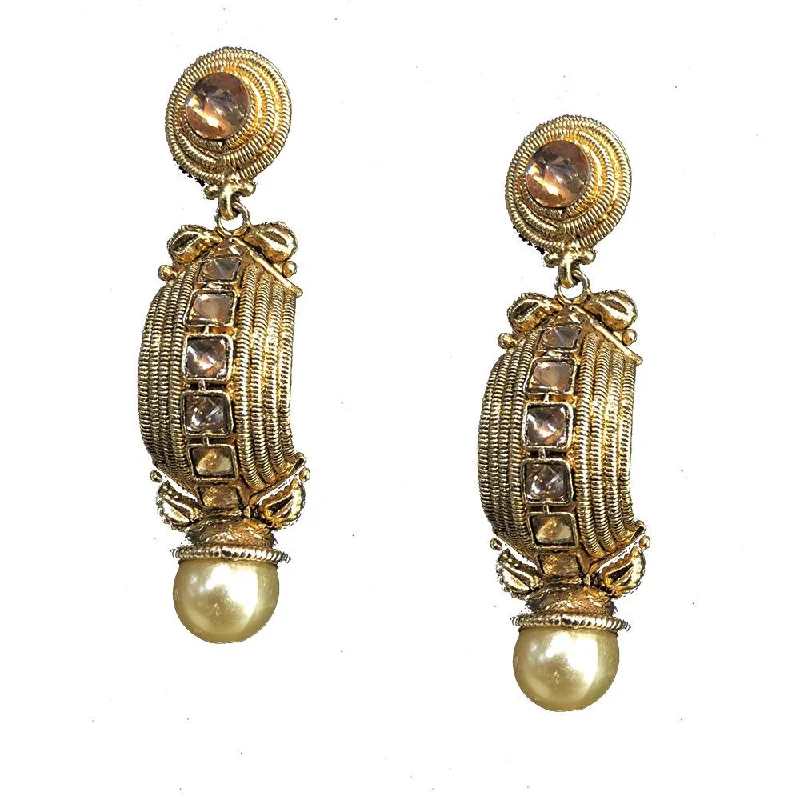 sparkly earrings for women-Shreeji Brown Austrian Stone Gold Plated Dangler Earrings - SE_325