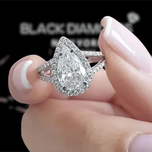 exquisite engagement rings-Pear Cut Simulated Diamonds Halo Engagement Ring