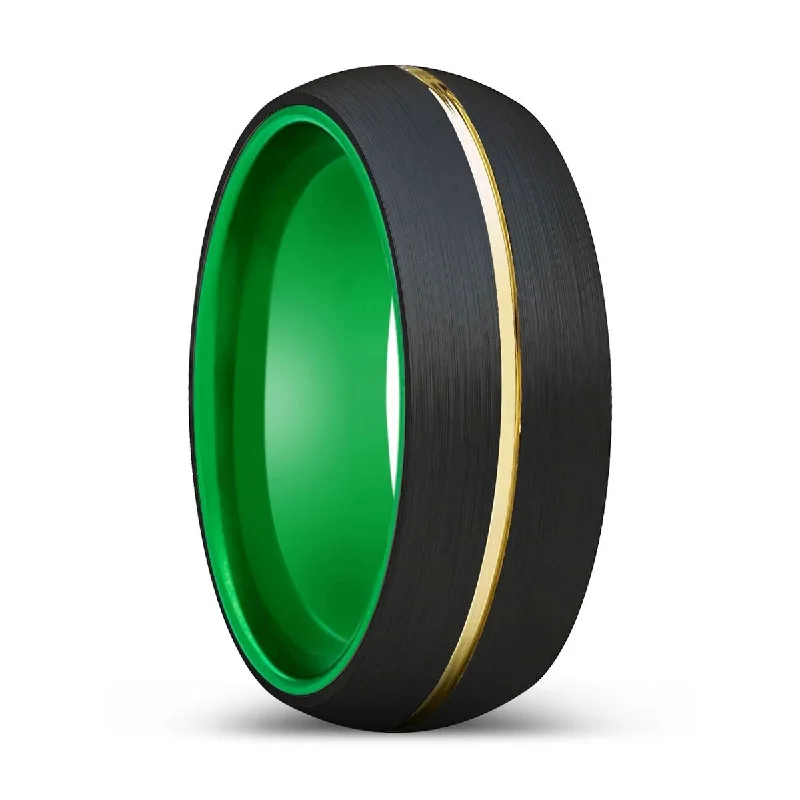 beautiful sapphire rings for women-KAZIMIR | Green Ring, Black Tungsten Ring, Gold Groove, Domed