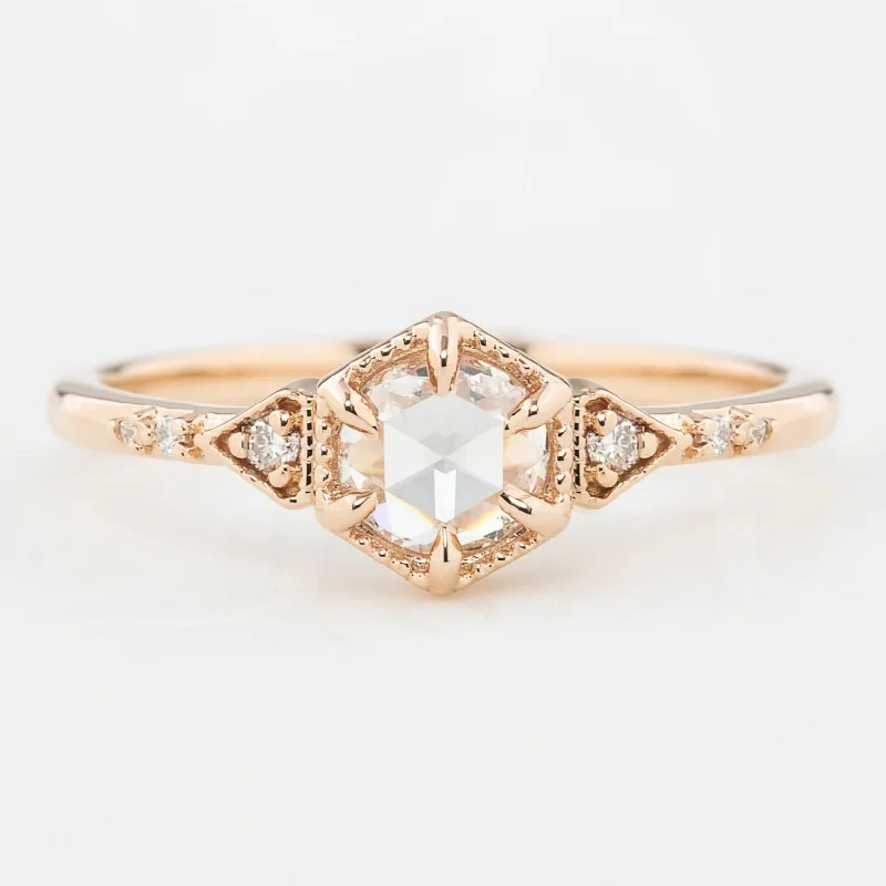 custom sapphire engagement rings-Agatha Ring, 0.45ct Rose Cut Diamond, 14k Rose Gold (One of a kind)