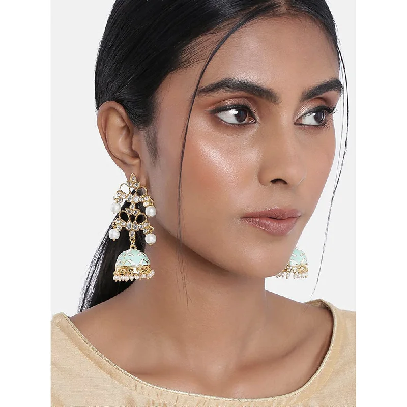 elegant earrings for women-Etnico 18k Gold Plated Pearl Meenakari Jhumki Earrings for Women (E2852SB)