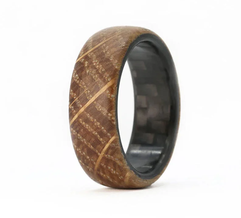 band rings for women-Whiskey Barrel Ring with Carbon Fiber Sleeve