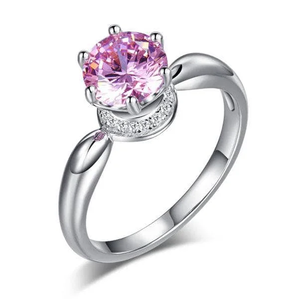 wedding engagement rings for women-Created Diamond 6 Claws Crown Anniversary Ring 1.25 Ct Fancy Pink