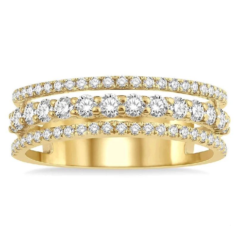 romantic engagement rings-Three Row Diamond Fashion Band