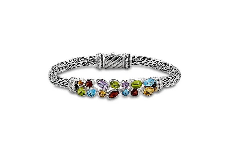 silver-plated bangles for women-Nama Bracelet- Multi Gemstone