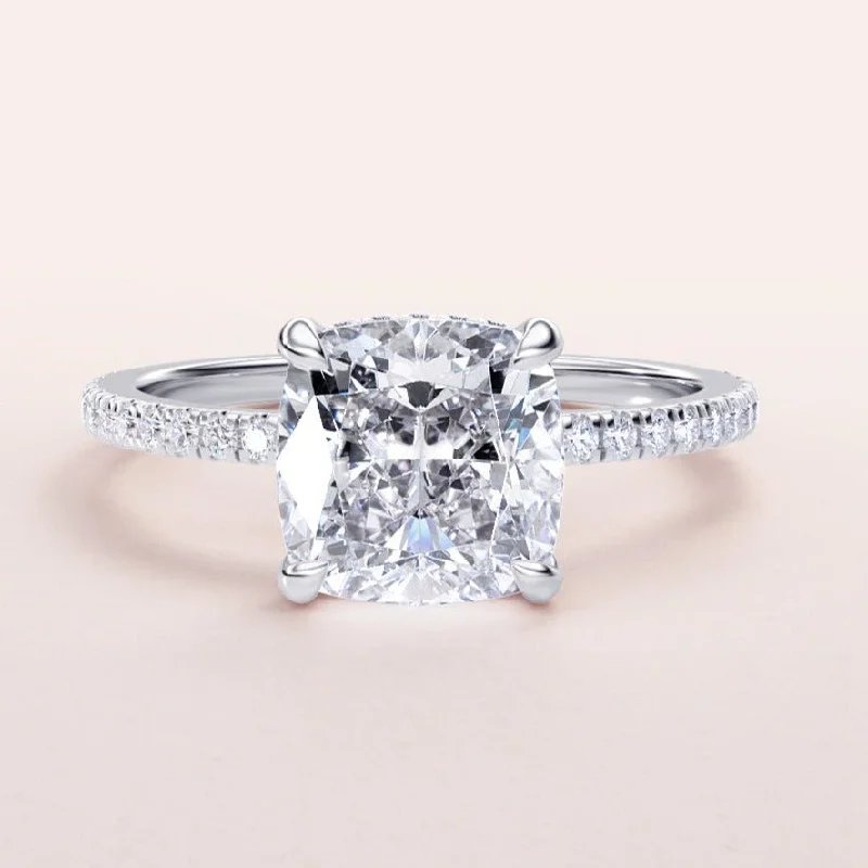 modern diamond engagement rings-3.2 ct Cushion Cut Simulated Diamond Engagement Ring