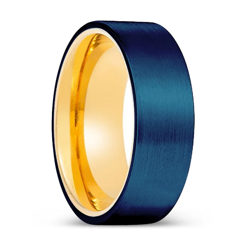 beautiful sapphire rings for women-PRISTINE | Gold Ring, Blue Tungsten Ring, Brushed, Flat