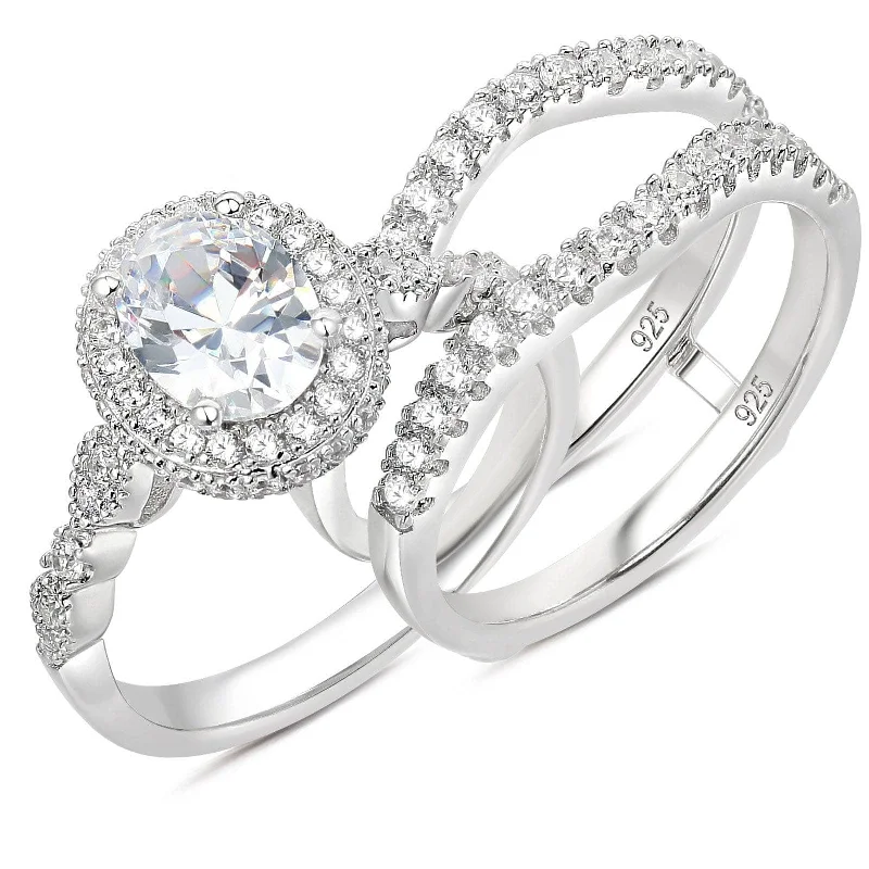 white gold engagement rings-Oval Cut Created Diamond Engagement Ring Set