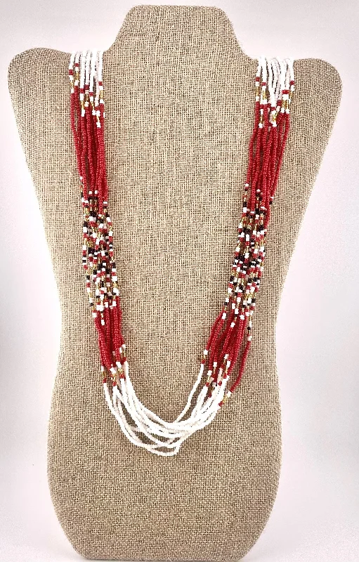 heart-shaped necklaces for women-Beaded Necklace Red, White & Gold