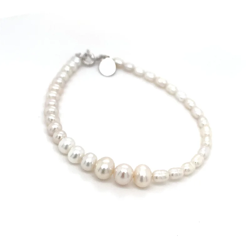 beaded bangles for women-Sterling Silver Two Style Cultured Pearl Bracelet